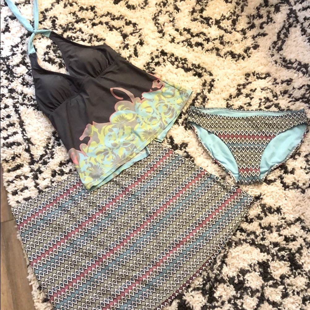 Athleta 3 pieces Swimsuit swim skirt tank brief